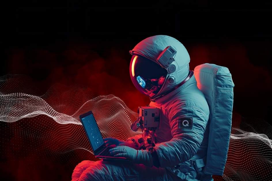 Atronaut tippt auf Laptop