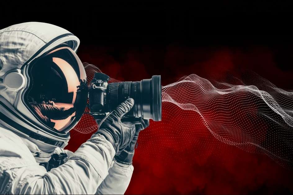 Astronaut fotografiert mit Kamera