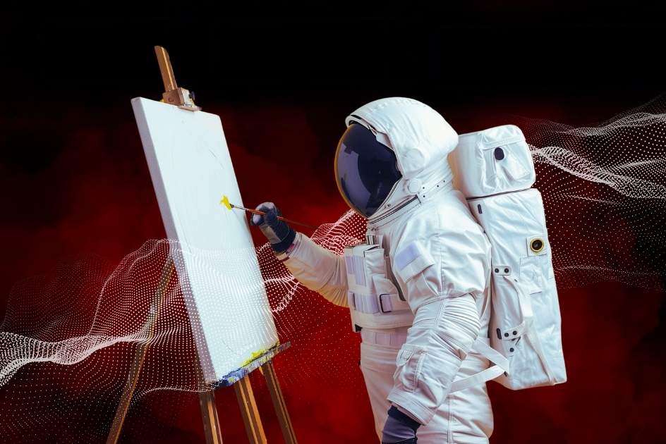 Astronaut zeichnet auf Leinwand